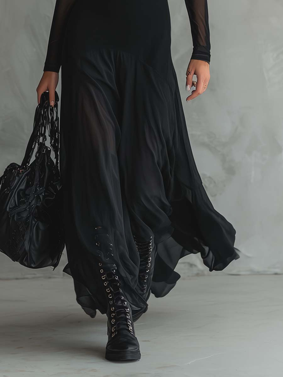 Olivia | Black Loose-Fit Tulle Maxi Dress