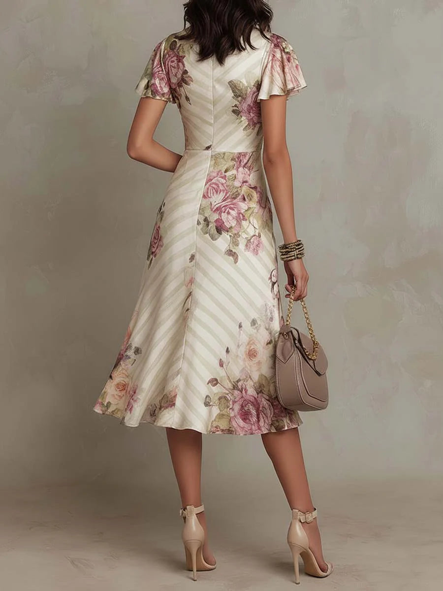 Charlotte | Elegant Retro Floral Satin Midi Dress