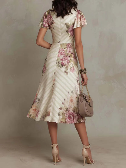 Charlotte | Elegant Retro Floral Satin Midi Dress