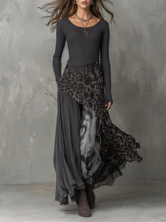 Martina - Long bohemian-style dress with leopard print