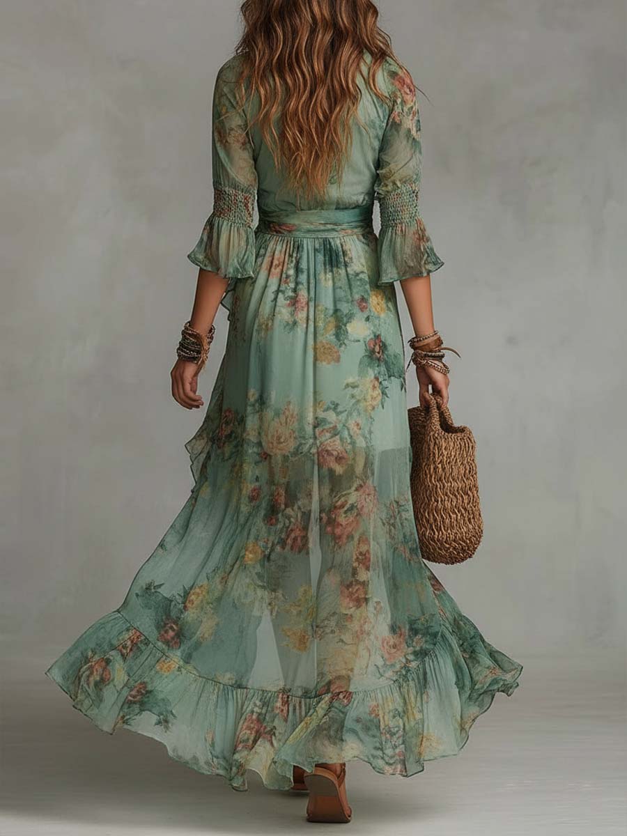 Isla | Boho Floral Maxi Dress with a Romantic Asymmetrical Hem