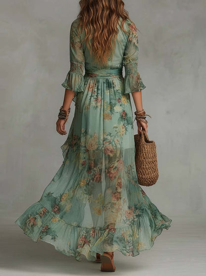 Isla | Boho Floral Maxi Dress with a Romantic Asymmetrical Hem