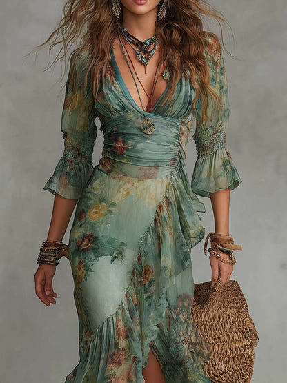 Isla | Boho Floral Maxi Dress with a Romantic Asymmetrical Hem