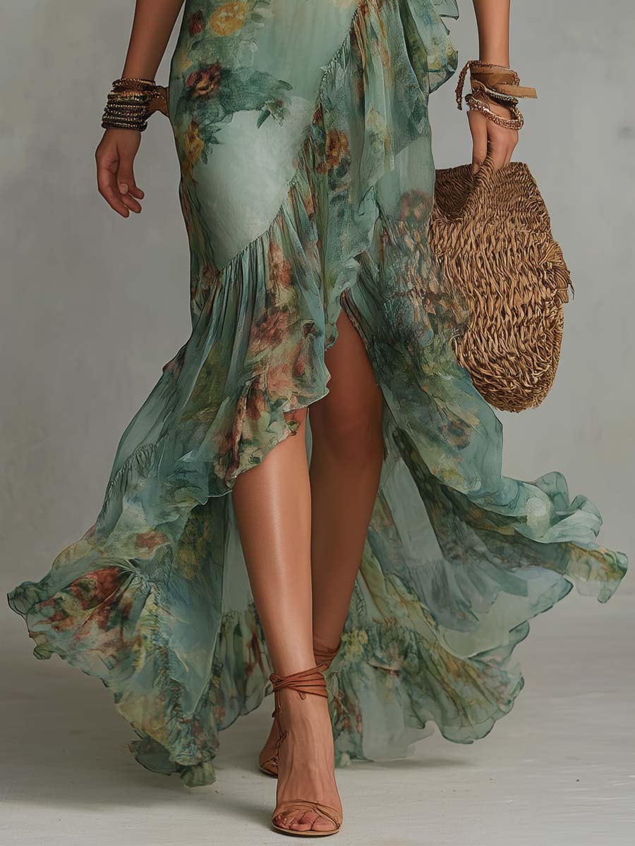 Isla | Boho Floral Maxi Dress with a Romantic Asymmetrical Hem