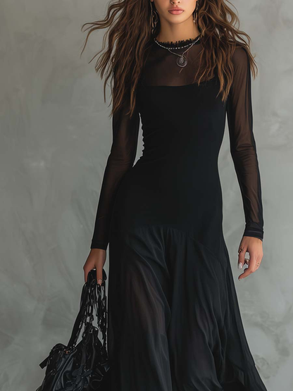 Olivia | Black Loose-Fit Tulle Maxi Dress