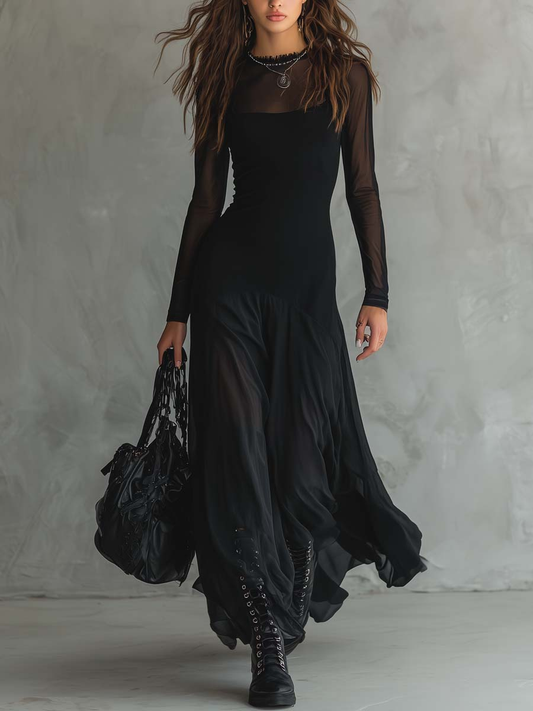Olivia | Black Loose-Fit Tulle Maxi Dress